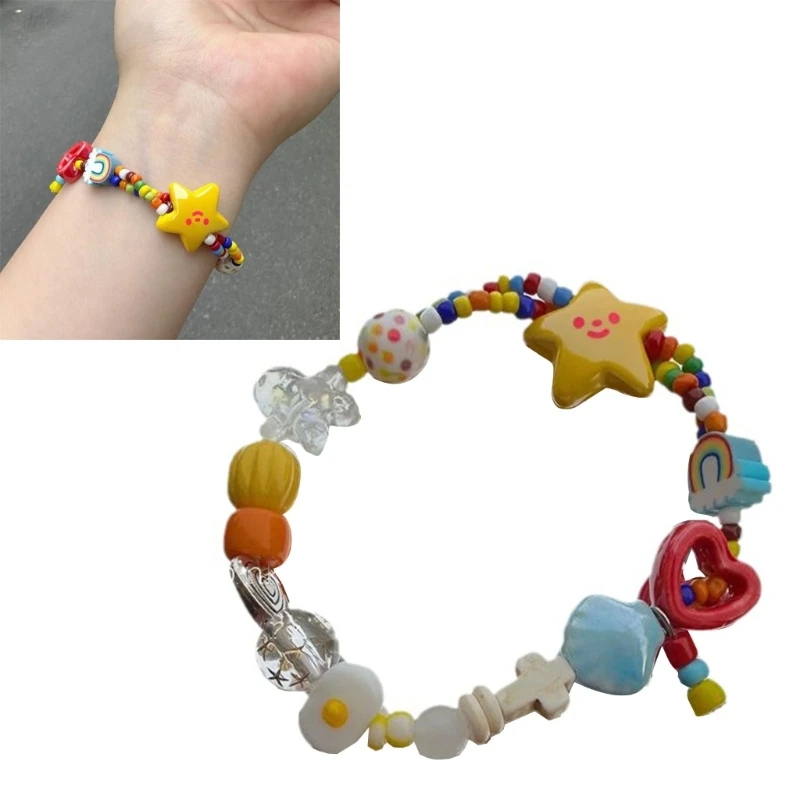 Pulsera de cuentas coloridas y elásticas simples