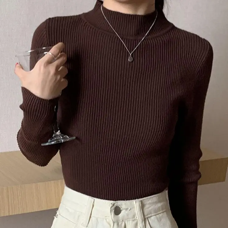 Nuevo Suéter de Cuello Simulado para Mujer