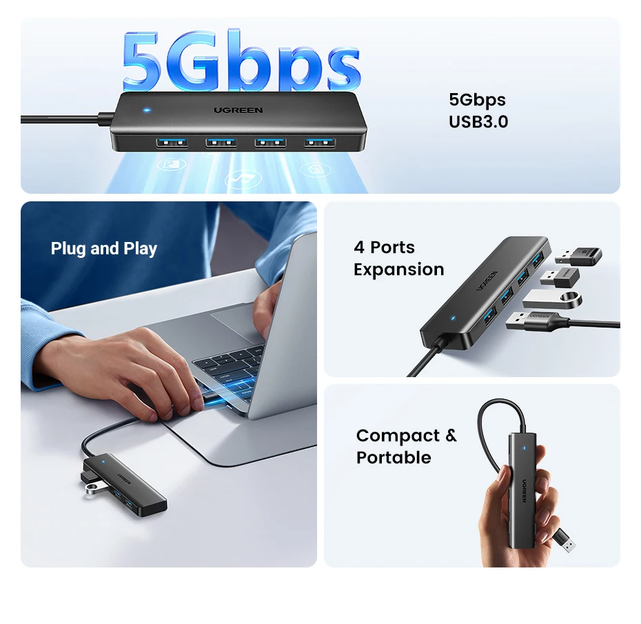 Necesario USB 3.0 con 4 puertos: Eficiente y versátil