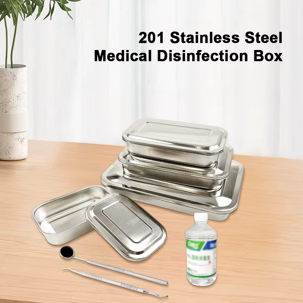 Bandeja Dental con tapa, caja de desinfección de acero inoxidable