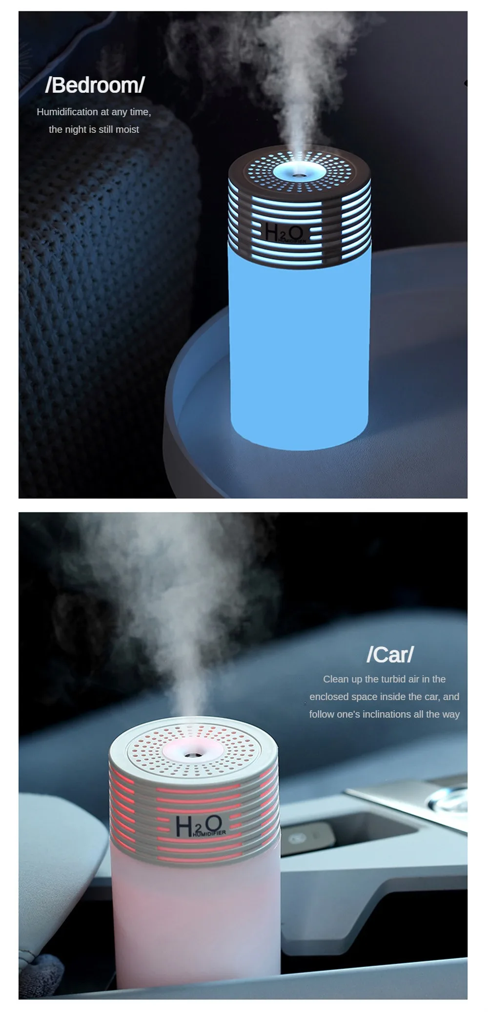 Eficaz Humidificador táctil para coche: Aire fresco y relajante