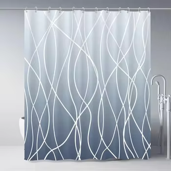 Cortina de ducha de baño moderna a rayas en blanco y negro