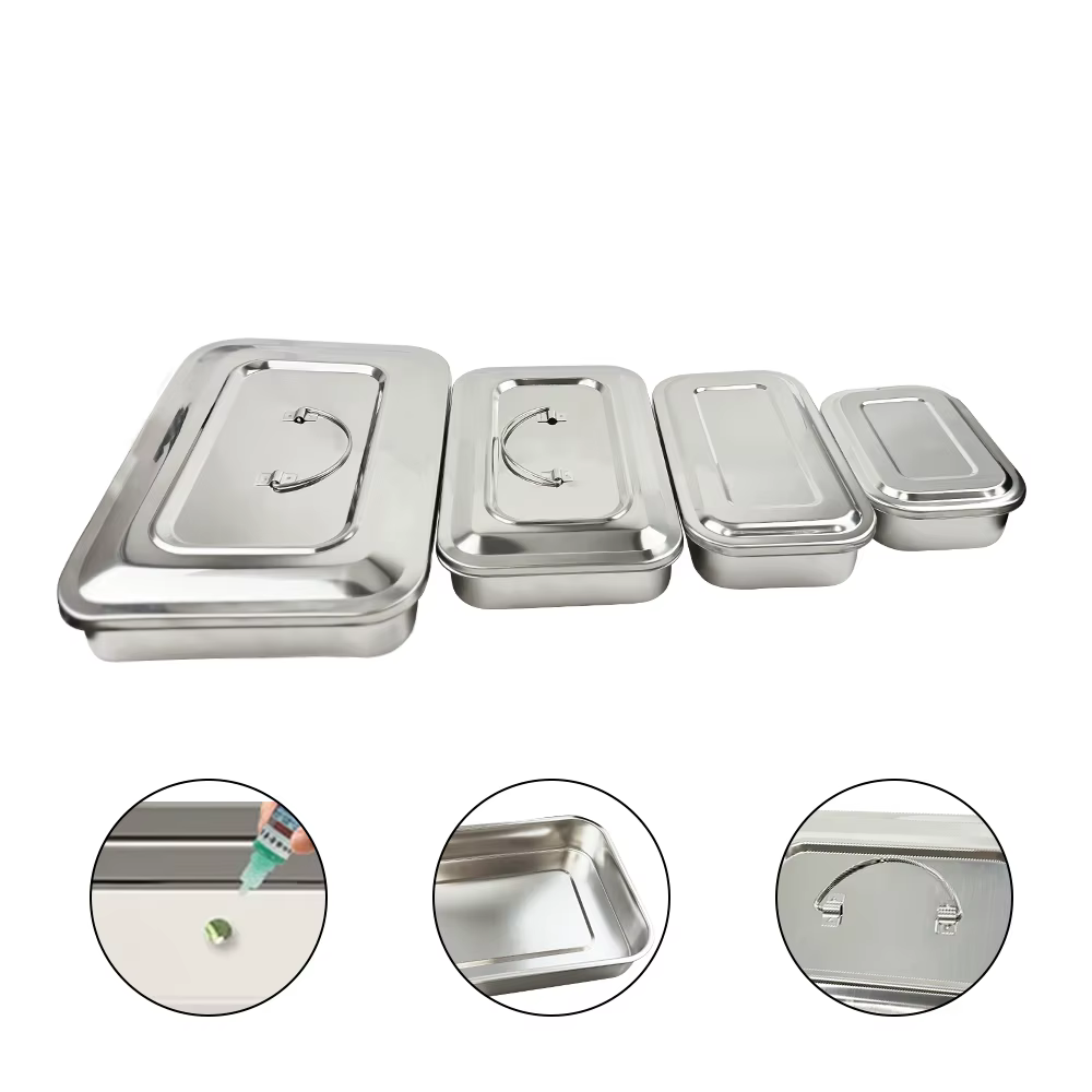 Bandeja Dental con tapa, caja de desinfección de acero inoxidable
