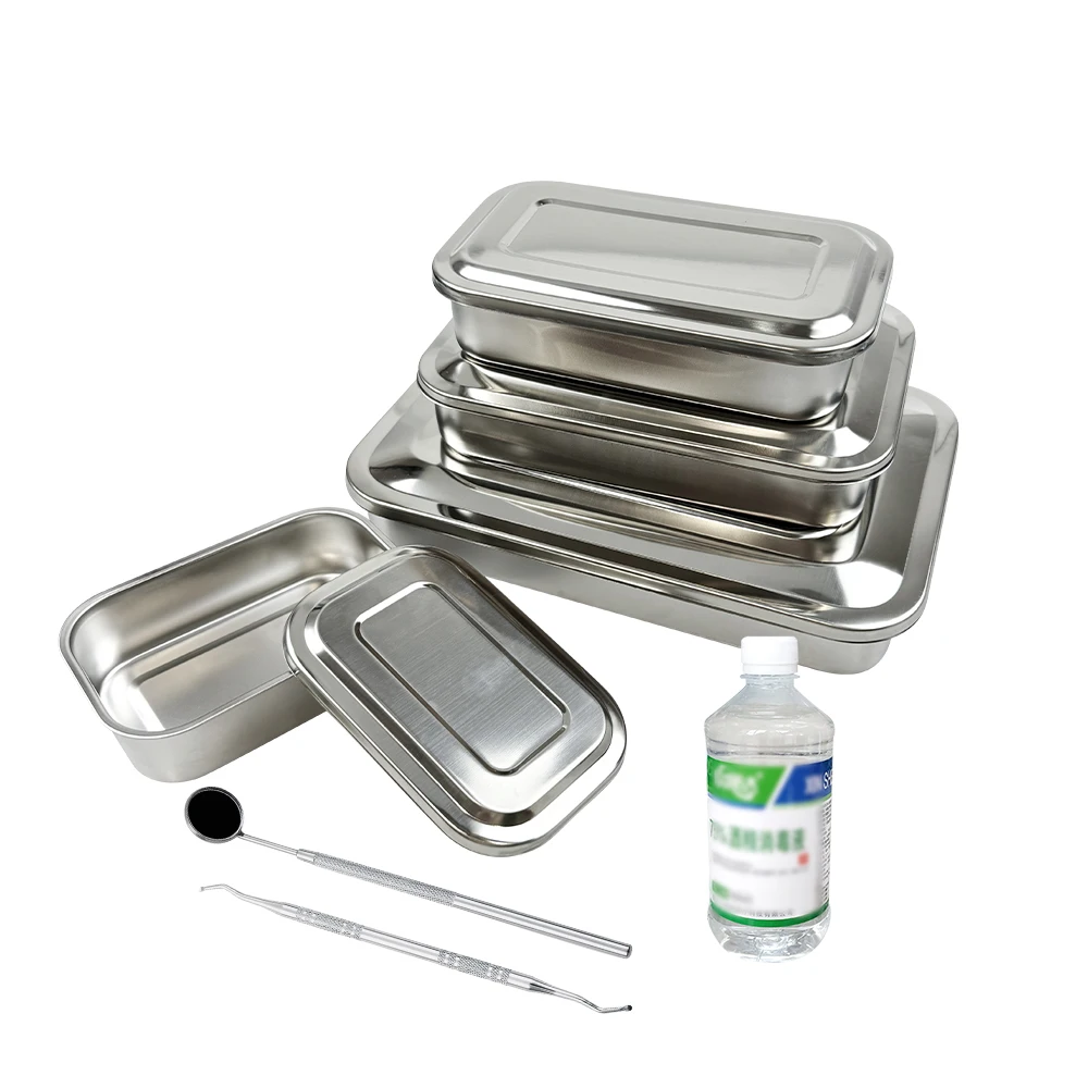 Bandeja Dental con tapa, caja de desinfección de acero inoxidable