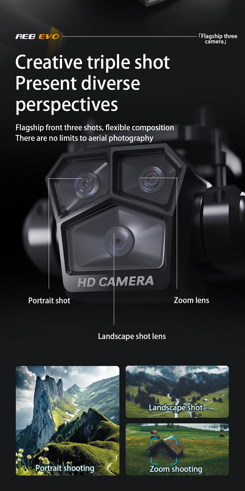Grandioso Dron Con Tres Cámaras Para Fotografía 8K