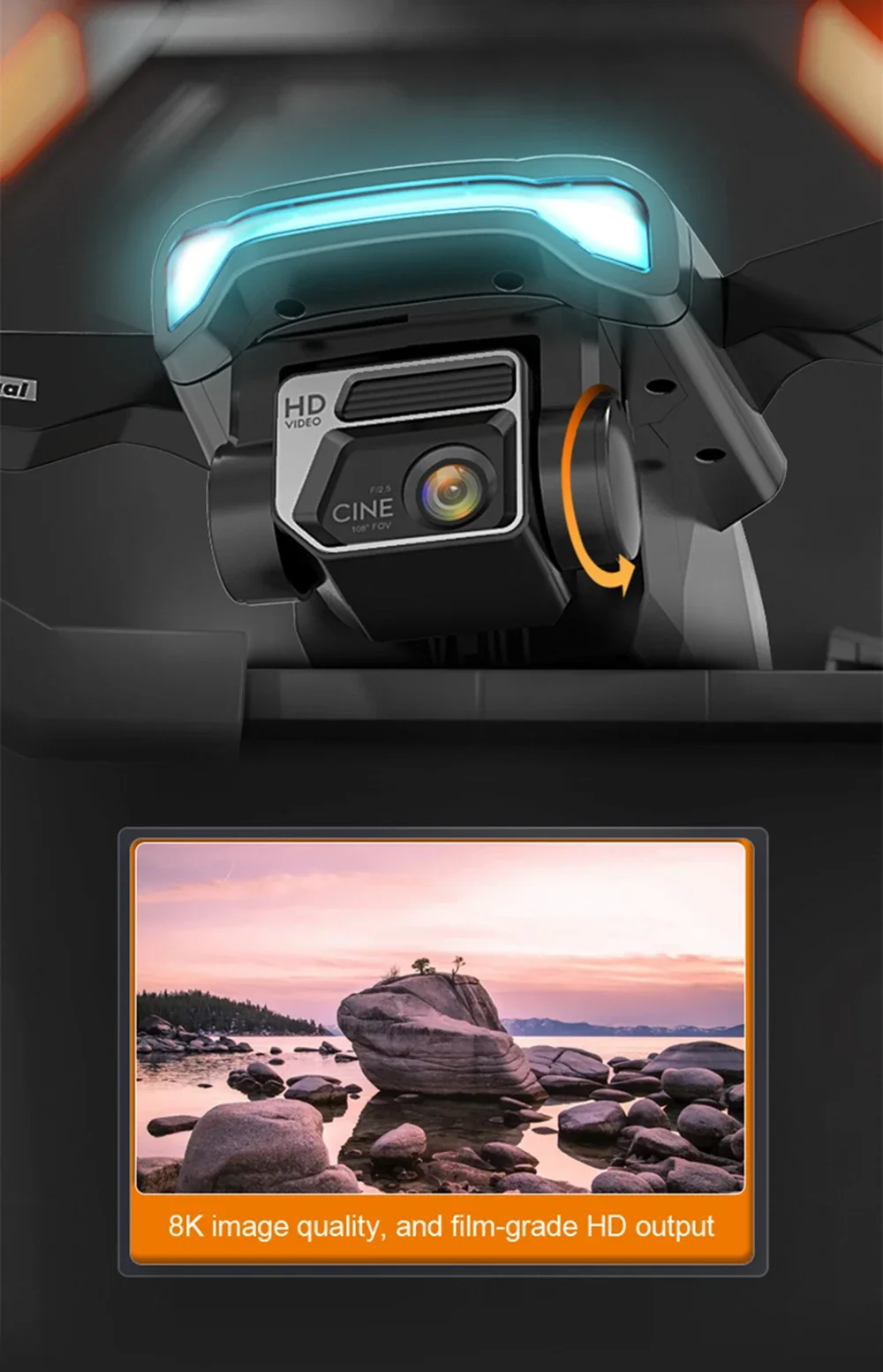 Grandioso Dron Con Tres Cámaras Para Fotografía 8K