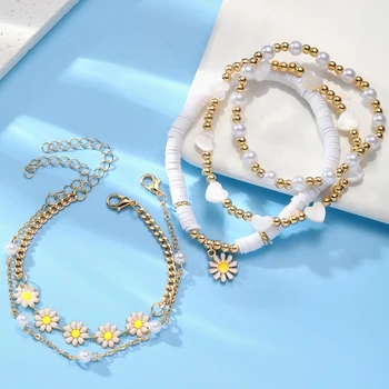 Conjunto de pulsera con colgante de flor de Margarita Vintage