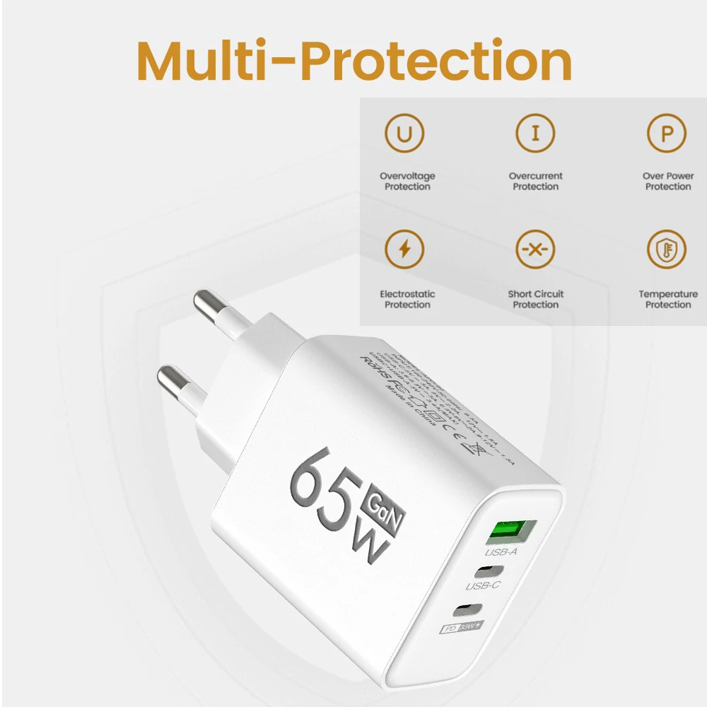 Cargador USB PD Brillante y Rápido con 3 Puertos