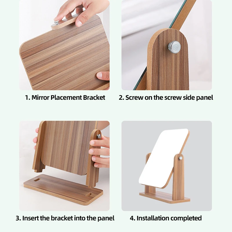 Brillante Espejo de Tocador con Soporte de Madera Natural