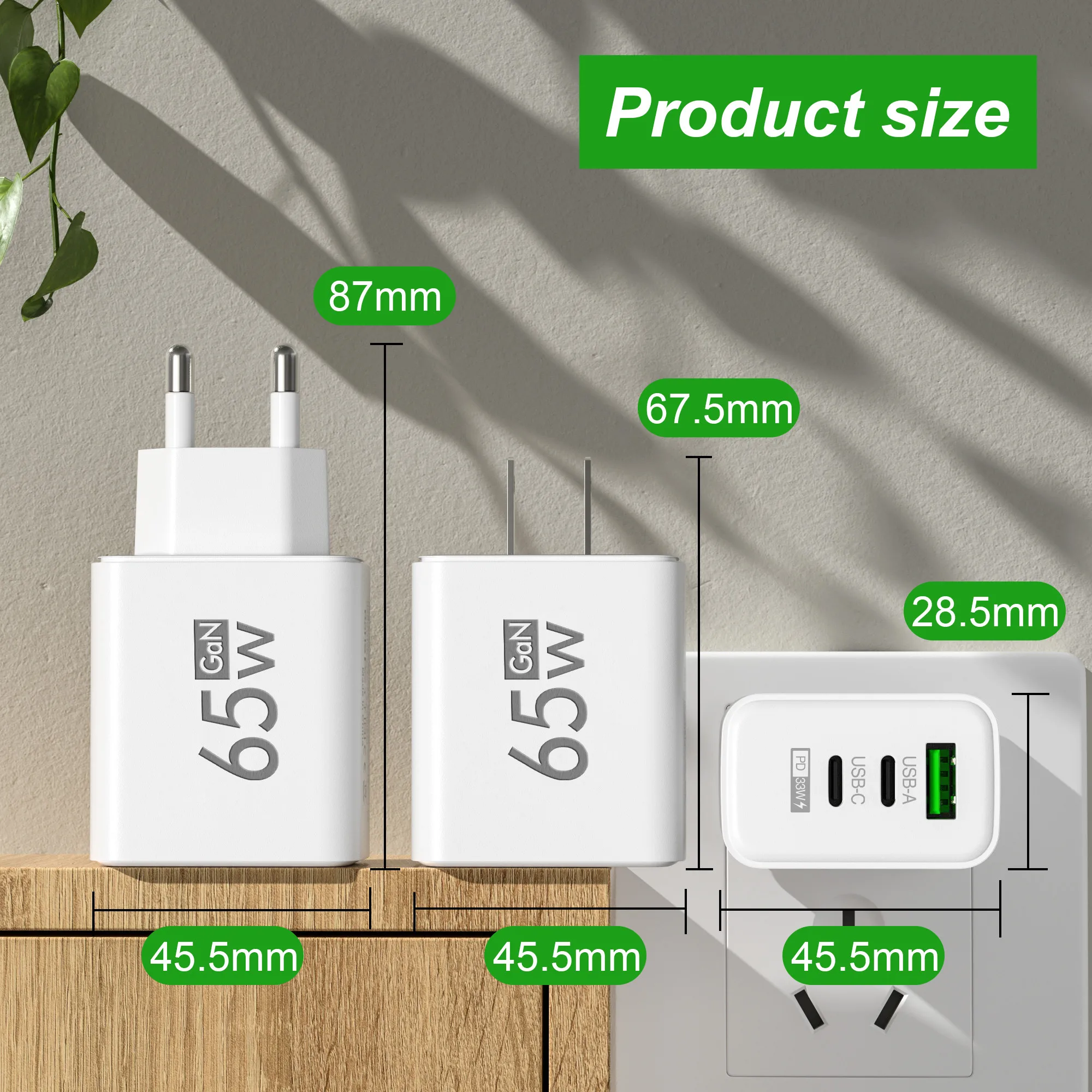 Cargador USB PD Brillante y Rápido con 3 Puertos