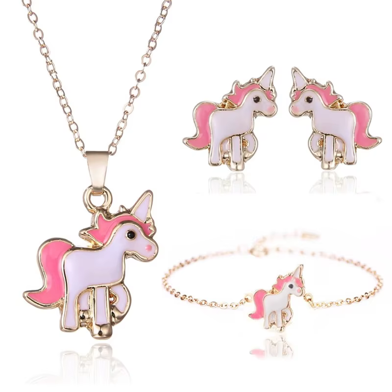 Conjunto de pulsera collar pendiente de poni para niños