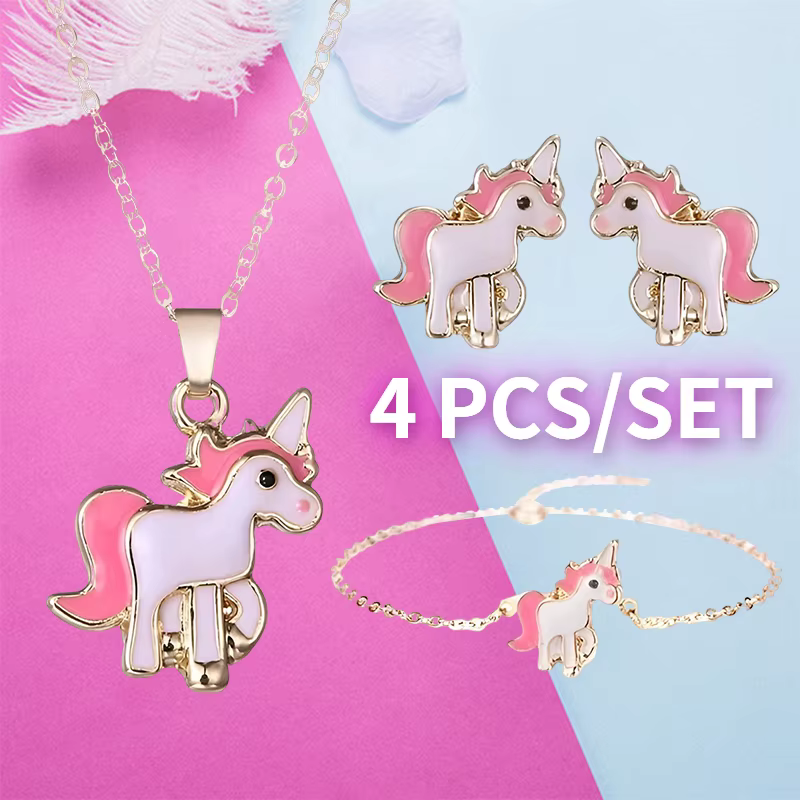 Conjunto de pulsera collar pendiente de poni para niños