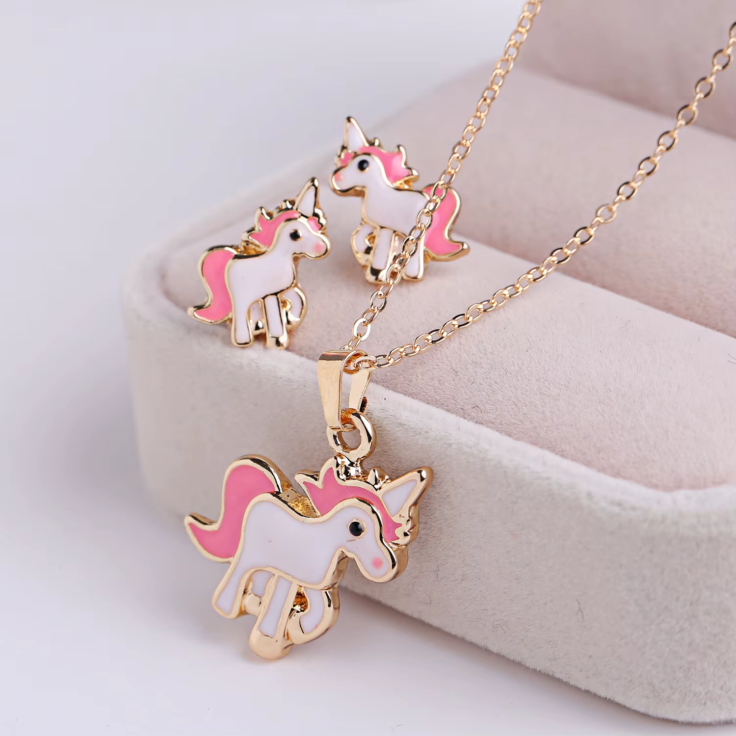 Conjunto de pulsera collar pendiente de poni para niños
